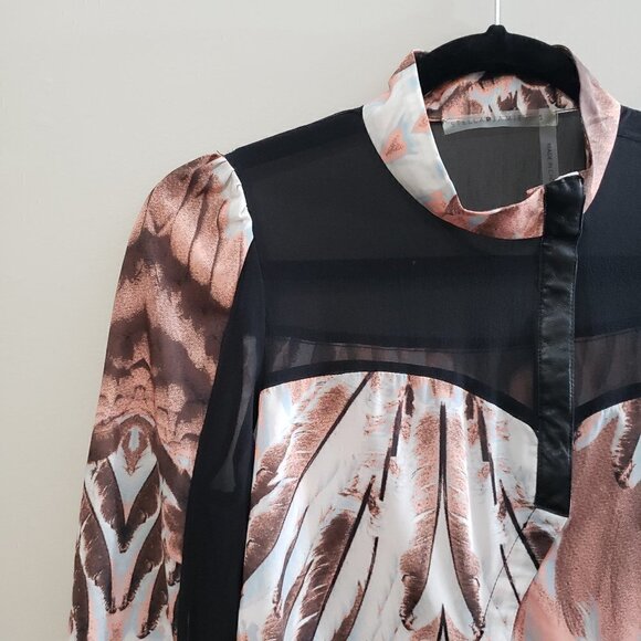 Stella & Jamie Feather Print Chiffon Silk Blouse S - Picture 4 of 10